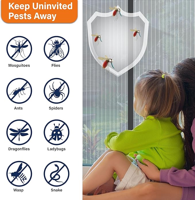 Mesh Screen with Magnetic Closure-Keeps Bugs Out Let Breeze in, Heavy Duty - Pet and Kid Friendly, Works with Front, Sliding Doors (38 x 82 Inch) Gray