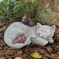 Cat Statue Outdoor Garden Decor - 11.4" Sparrows on Cat Figurine Memorial Grave Markers Garden Resin Sculpture for Outdoor Decoration, Pet Statues Gifts for Loss of Tabby Sympathy 11.4" x 7.1" x 4.6"