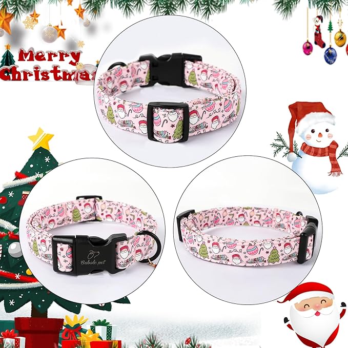 Christmas Dog Collar for Puppy Small Dogs - Cute Santa Print Pink Christmas Collars for Dogs, Soft Adjustable Winter Holiday Dog Collars with Quick Release Buckle XS