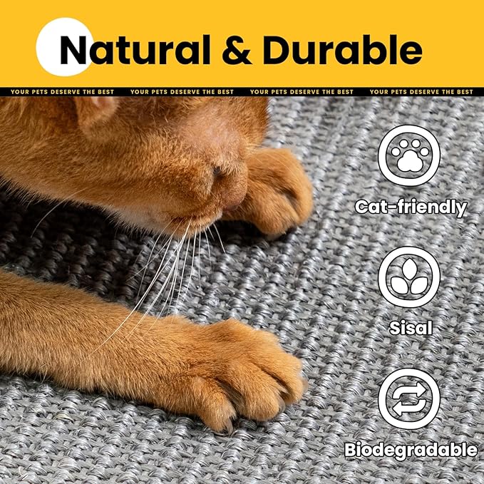 Cat Scratcher Mat,Natural Sisal Cat Scratch Pad with Hook&Loop Tape,Horizontal Floor Kitty Scratching Pads Rug for Indoor,Cat Furniture Protector for Couch&Carpets&Sofas, Medium, Grey, 2 Pack