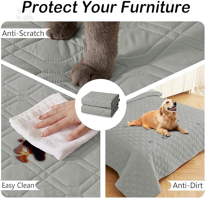 hyha Waterproof Dog Bed Blanket, Soft Pet Blankets, Waterproof Couch Cover for Dogs, Reversible Sofa Covers Washable for Furniture (30x70 Inch, Grey/Beige)