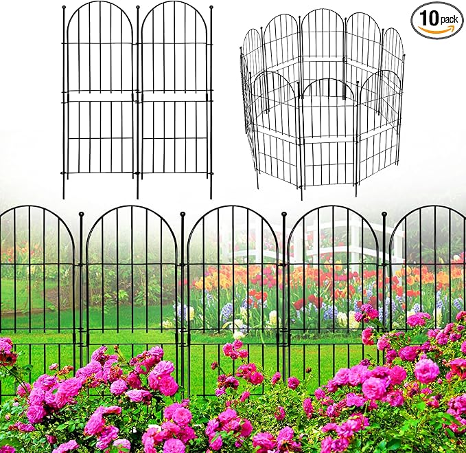 Decorative Garden Fence 31in (H) x10ft (L), 10 Pack No Dig Fence Animal Barrier for Dog, Arched Flower Bed Edging, Wire Border Panel Fencing for Yard Patio Outdoor Decor