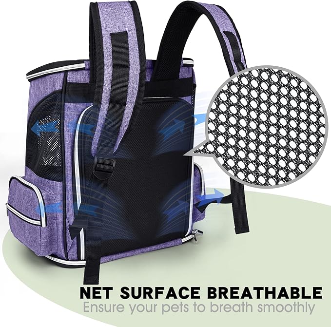 BAGLHER Expandable Pet Carrier Backpack，Pet Backpack for Small Cats Puppies Dogs Bunny, Airline-Approved Ventilate Backpack for Travel, Hiking and Outdoor Use. Purple