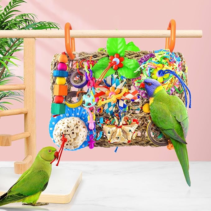 KATUMO Parrot Toys, Large-Sized Bird Shredder Wall Mat Parakeet Foraging Hanging Toys Conure Climb Toy Cockatiel Sola Ball Toys for Small-Medium Birds