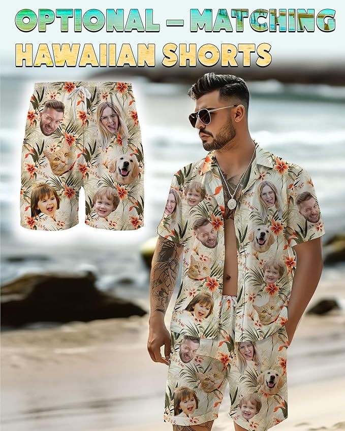 Custom Hawaiian Shirt with Face Photo Picture for Men Women Kids Youth Adult, Tropical Personalized Hawaiian Shirts Gift