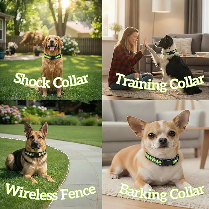 Dog Training Collar Replacement and Shock Collar Strap - 3/4 Inch Wide Adjustable Nylon Band with Reflective Replacement Strap for E Collar and Bark Collar (Green)