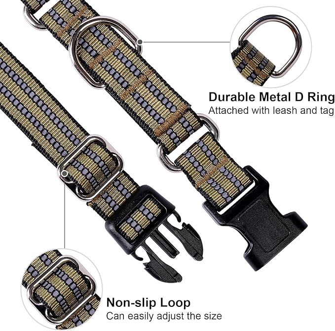 Martingale Dog Collar, Adjustable Nylon Reflective Collar with Buckle No Pull Dog Collar for Small Medium Large Dogs (ArmyGreen L)