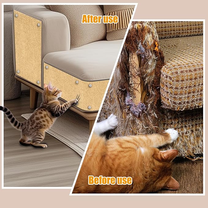 Cat Scratch Mat,118.5"x17.4" Trimmable Self-Adhesive Cat Scratch Furniture Protector, Sticky Cats Scratcher Wall Mat, Covering Cat’s Tower, Couch Protector from Cats Claws (Beige)
