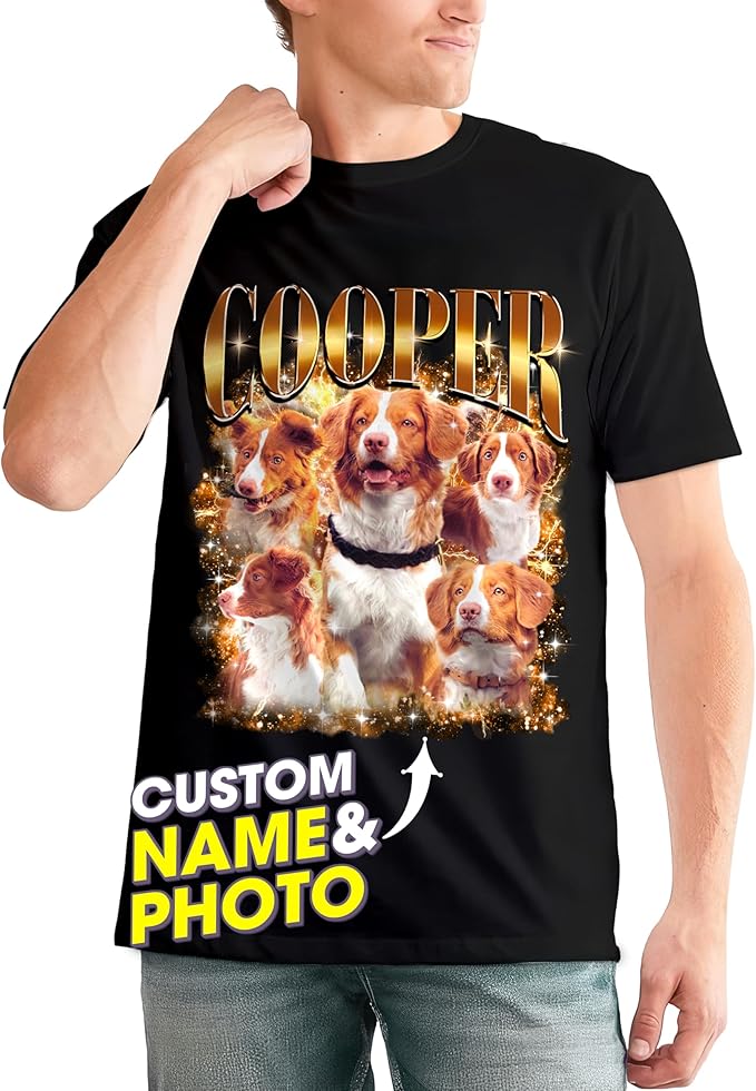 JIX & JOKY Custom Your Own Bootleg Rap Shirts with Dog Faces Custom Pet Shirt for Men Graphic Tshirt Gift Idea for Pet Lovers