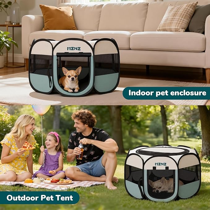Dog Cat Playpen, Portable Puppy Pet Crate Indoor for Small Dogs Cats Rabbits, Foldable Dog Cage Enclosure for Outdoor, Pop Up Dogs Tent Kennel with Carrying Case, Grey