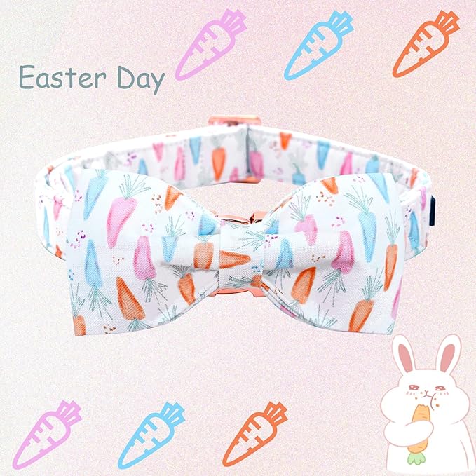 Lionheart glory Easter Dog Collar with Bow Tie Carrot Print Dog Collar Girl or Boy Soft Durable Adjustable Puppy Gift Collar Bows Spring Collar Dog Bow