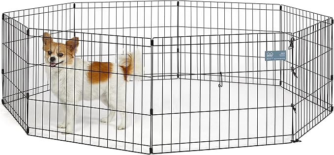 MidWest Homes for Pets Folding Metal Puppy / Dog Exercise Pen, Indoor/Outdoor Playpen with No Door, Provides 16 Sq Feet of Play Space, 18-Inches Tall, Black E-Coated