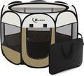 Dog Cat Playpen, Small Puppy Pet Playpen, Dog Crate Tent Cage Indoor/Outdoor, Portable Pop Up Dogs Kennel Playpen with Carrying Case for Dogs/Cats/Rabbits(Khaki, Small)