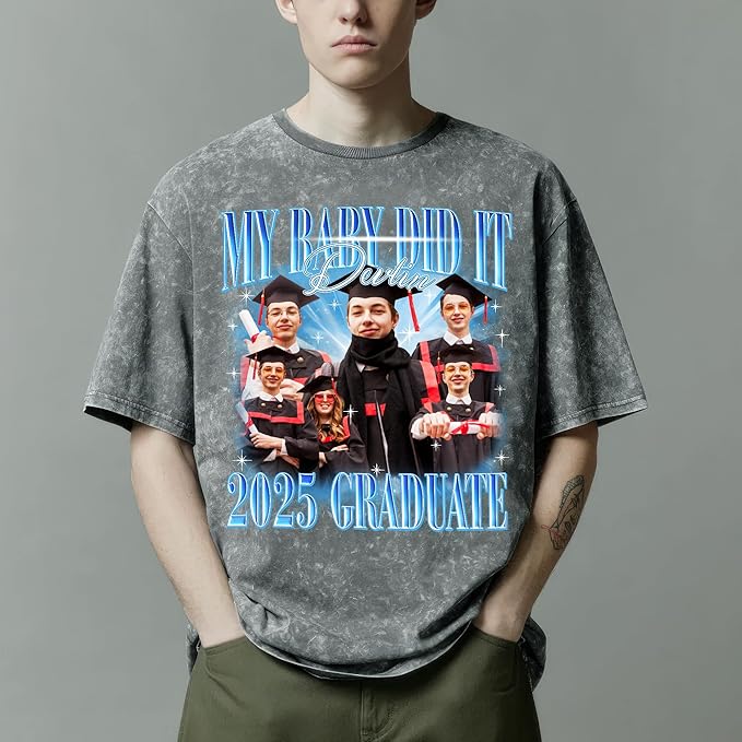 H-DEWALL Custom T Shirts Mineral Wash Tshirt Bootleg Rap Tee Customized Gifts for Boyfriend Birthday Shirts Tops for Women