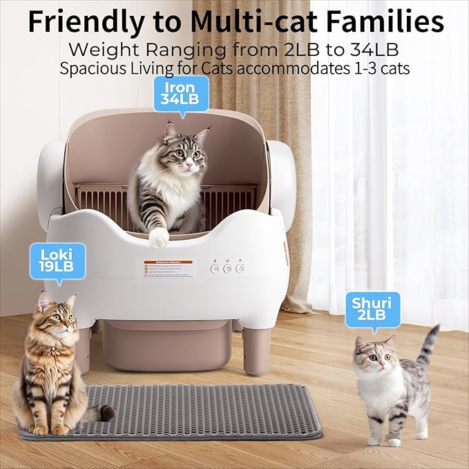 APP-Controlled Self Cleaning Litter Box, Automatic & Hands-Free Cat Litter Box, Safety Protection, Odor-Free Waste Disposal Includes Trash Bags, Large Waste Bin, Open-Top