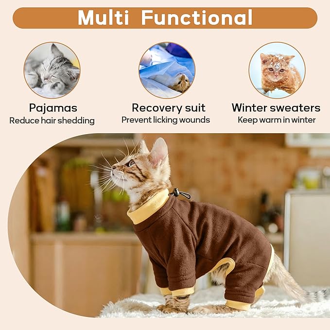 PUMYPOREITY Cat Hair Sticky Shirt – Breathable & Lightweight, Reduces Shedding Fur Pajamas, Prevents Licking Wounds After Surgery, Brown, M