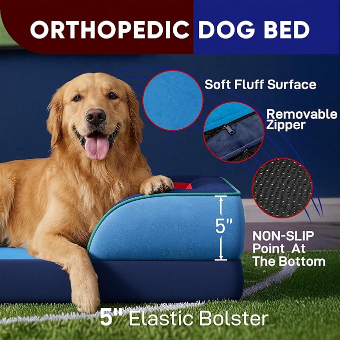 Comfort Expression Orthopedic Dog Bed for Extra Large Dogs 42x30 Inch, Waterproof Egg Crate Foam XL Pet Bed with Removable Bolsters, Dog Couch with Washable Cover & Non-Slip Bottom, Philadelphia