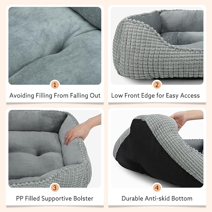 MIXJOY Large Dog Bed for Large Medium Small Dogs, Rectangle Washable Orthopedic Dog Bed, Soft Calming Sleeping Puppy Bed Durable Pet Cuddler with Anti-Slip Bottom L(30"x24"x9")