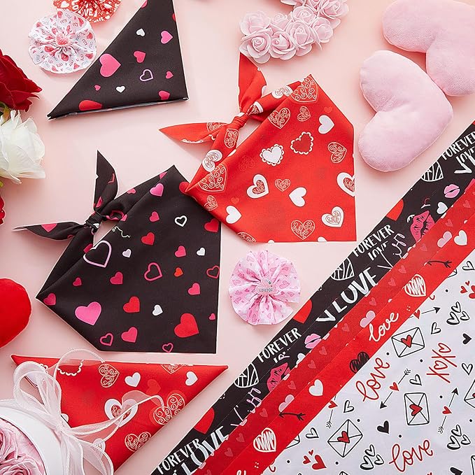 Weewooday 50 Pcs Valentine's Day Dog Bandanas Bulk for Dogs Soft Bibs Adjustable Triangle Heart Lips Bandana for Small Medium Large Pet Costume(Valentine, 25.6 x 17.7 x 17.7 Inch)