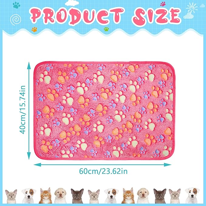 Tatuo 4 Pcs Dog Blanket for Pet Cat Blankets Indoor Puppy Teething Stuff Toys Paw Print Fleece Soft Blanket Sleep Mat for Guinea Pig Cage(Pink,Small(24 x 16 Inch),Square)