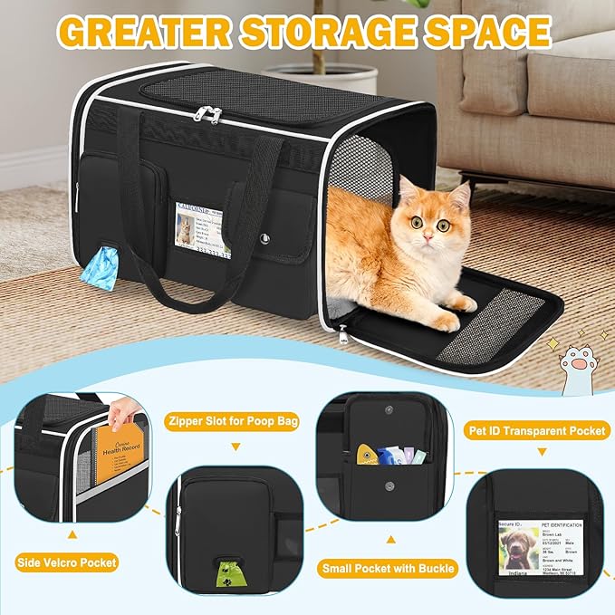 HUANLANG Soft-Sided Cat Carrier Airline Approved,Dog Carriers for Small Dogs Medium Cats,Pet Travel Carrier Up to 20 Lbs,Collapsible Cat Bag