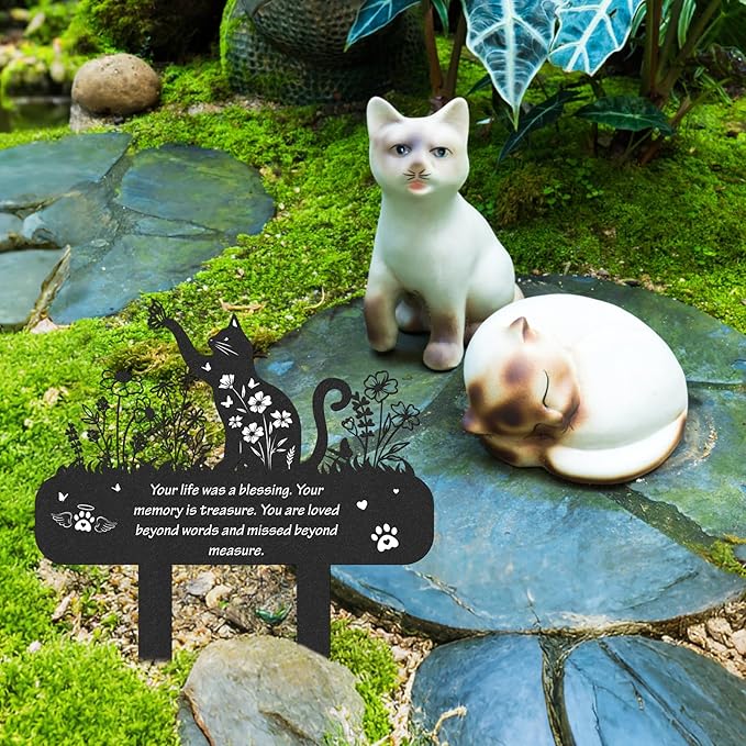 Cat Memorial Grave Stakes - Metal Wildflower Loss Pets Cemetery Markers Decorations for Humans Black Butterfly Lover Plaques Decor for Outdoor Garden Waterproof Sympathy Yard Remembrance Gift