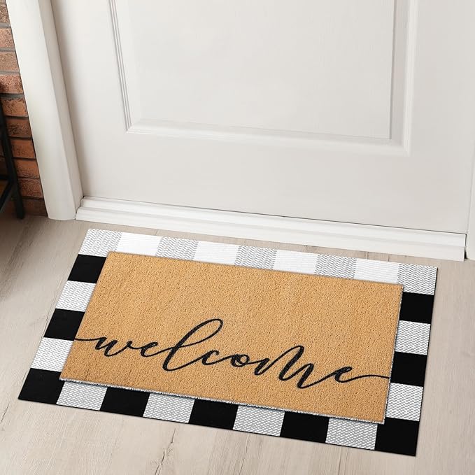 Tinideya 2 Pcs Door Mat Welcome Non Slip Coir Mats Floor Layering Doormats Seasonal for Front Porch Entryway Decor(Welcome)