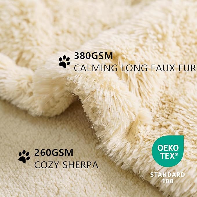 gogobunny Waterproof Dog Blanket for Couch & Furniture Protection - Super Soft Reversible Throw for Large Dogs & Cats, Calming Washable Fur & Sherpa Pet Blanket (60x80 Inch, Beige)