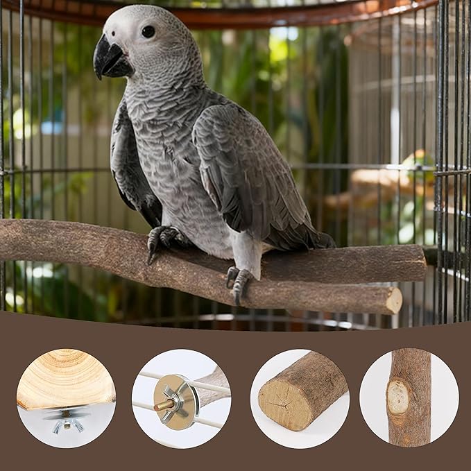 8 PCS Bird Perch Set, Natural Birch Wood Straight & Forked Perches with Platforms for Parakeets, Cockatiels, Conures, Lovebirds - Cage Accessories for Climbing & Exercise