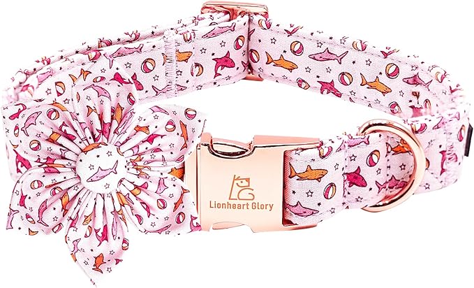 Lionheart Glory Shark Print Pink Collar - Adjustable Soft Dog Collar for Large Dogs