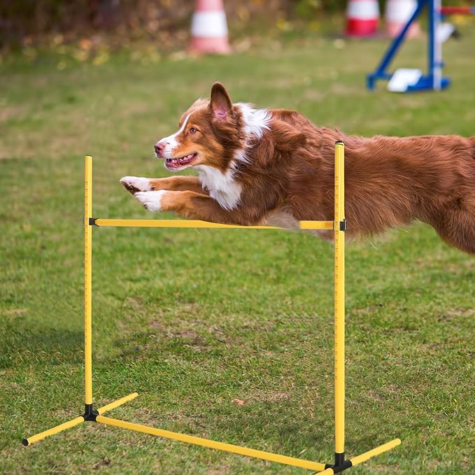 6 Pcs Dog Agility Training Equipments Dog Agility Jumps Hurdles Adjustable Jumps Hurdles Pet Jump Bars with Bag and Whistle for Indoor Outdoor Dogs Pet Jump Course Game(Yellow)
