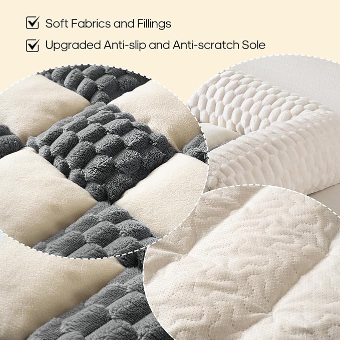 Calming Dog Bed Mats, Thick Flannel Mat for Pets Dog Pad, Washable Non-Slip Couch Protector Pet Friendly Dog Mat for Couch and Sofa(Bluegrey&White-33.45" x 30.71")