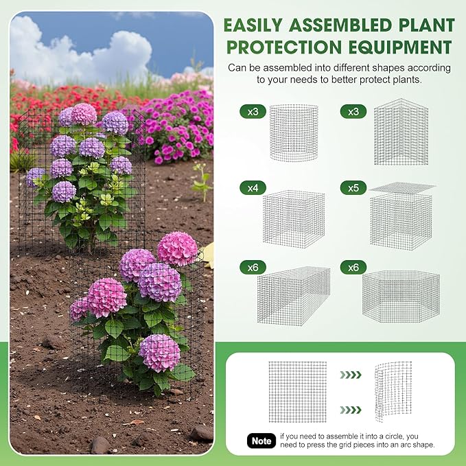 18 PCS Plant Protector from Animals, 6 Pack 12x12 Inch Metal Plant Cages with Ground Stakes and Nylon Tie, Garden Cage to Keep Animals Out, Garden Wire Mesh Protection from Rabbit Chicken