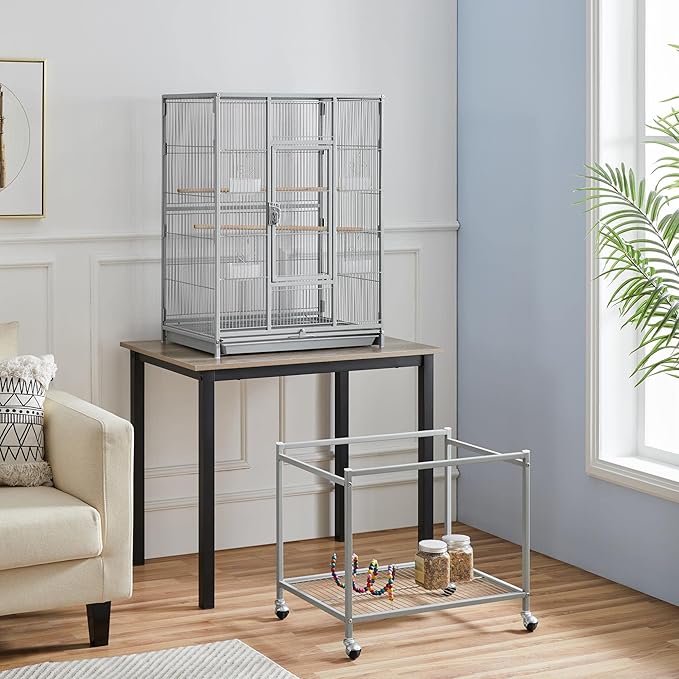 Topeakmart 53.5inch Height Large Bird Cage Extral Space Parrot Cage with Wooden Perch & Stand for Conures Parakeets Budgies, Light Gray
