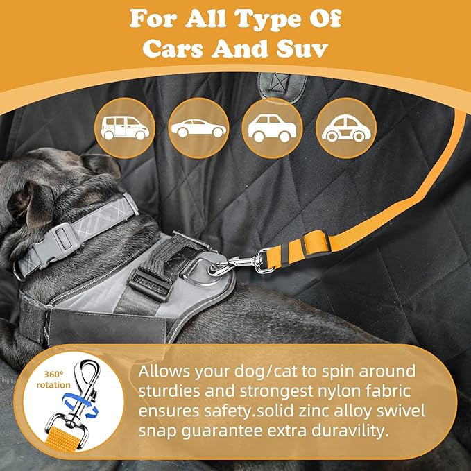 BWOGUE Pet Dog Cat Seat Belts, Car Headrest Restraint Adjustable Safety Leads Vehicle Seatbelt Harness (1 Pack, Yellow, Not Elastic)
