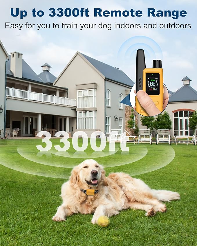 Jugbow Dog Shock Collar - 4500FT Dog Training Collar with Remote, IPX8 Waterproof Electric Dog Collar with 4 Training Modes, Security Lock, Rechargeable eCollar for 10-120lbs Dogs(Yellow)