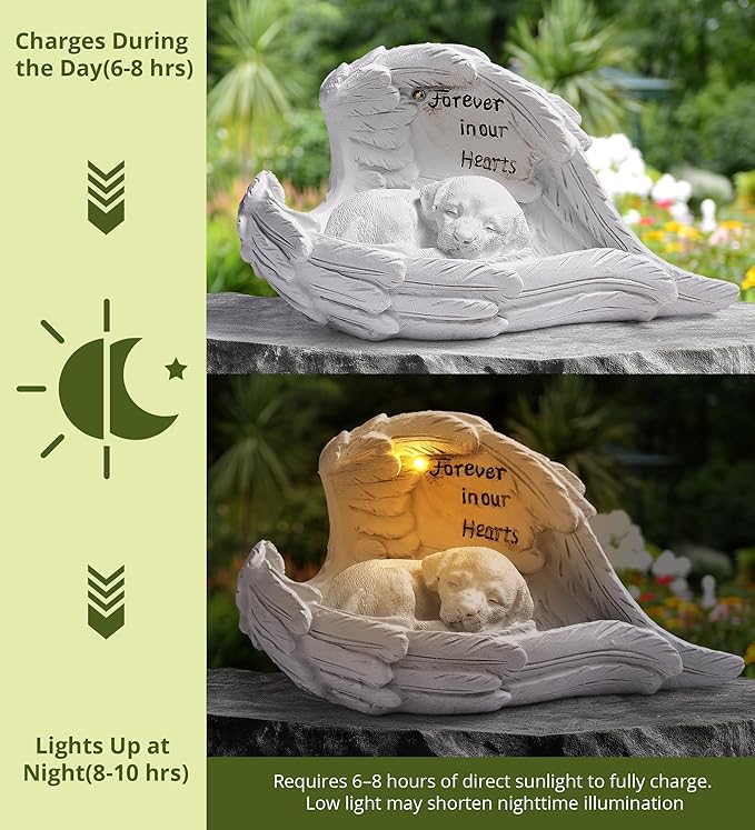Pet Dog Solar Garden Memorial Statue – Outdoor Resin Angel Puppy with Solar Light, Guardian Angel Dog Memorial Gift for Patio, Lawn, Yard, or Garden Christmas Decor