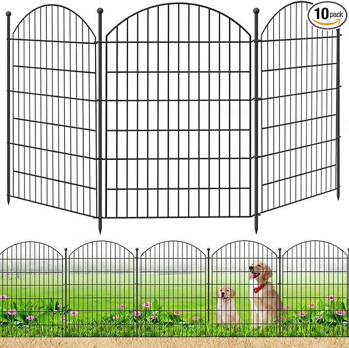 Decorative Garden Fence 40in (H) x24ft (L), 10 Pack No Dig Fence Animal Barrier for Dog, Arched Flower Bed Edging, Wire Border Panel Fencing for Yard Patio Outdoor Decor