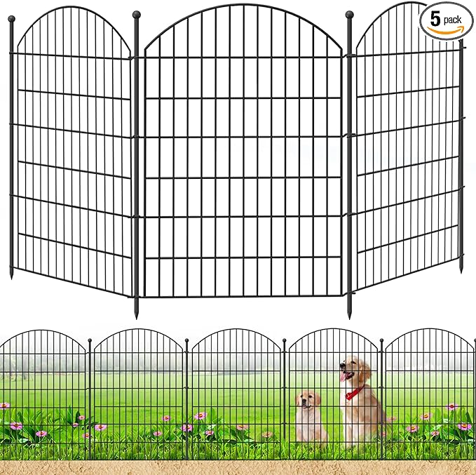 Decorative Garden Fence 40in (H) x12ft (L), 5 Pack No Dig Fence Animal Barrier for Dog, Arched Flower Bed Edging, Wire Border Panel Fencing for Yard Patio Outdoor Decor