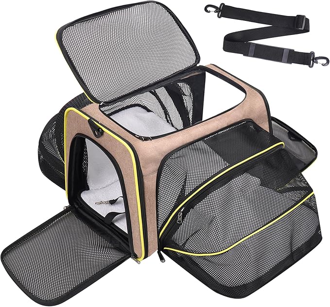 Premium Pet Carrier – Dog & Cat Travel Bag, Airline Approved, Soft-Sided Design for Small to Large Pets, TSA Compliant, Expandable & Collapsible (Brown)