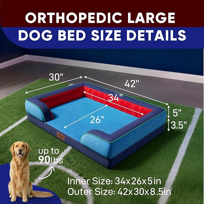 Comfort Expression Orthopedic Dog Bed for Extra Large Dogs 42x30 Inch, Waterproof Egg Crate Foam XL Pet Bed with Removable Bolsters, Dog Couch with Washable Cover & Non-Slip Bottom, Philadelphia
