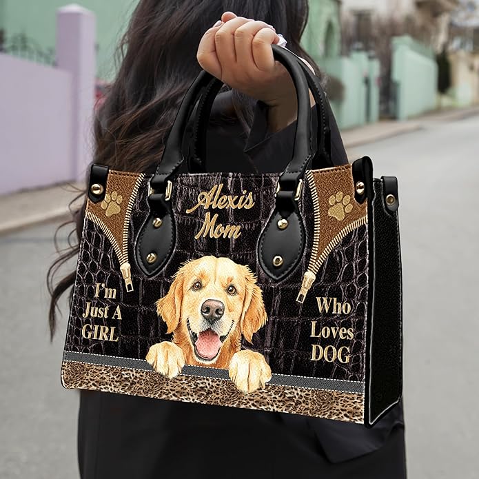 Personalized Pet Mom Leather Handbag – Custom Name Dog Cat Photo Purse, Pet Lover Gifts for Women, Christmas