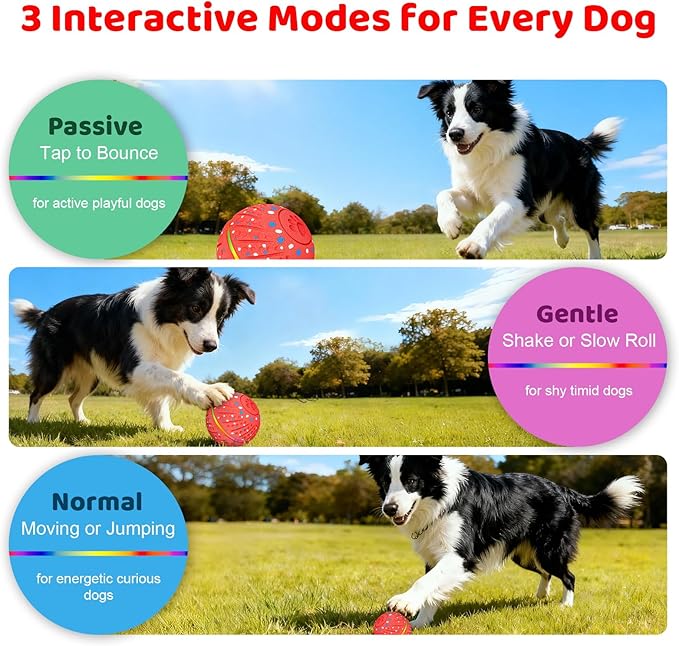 Interactive Dog Toys Ball for Small Medium Dogs - Smart Moving Bouncing Dog Ball with Colorful Lights, E-TPU Material, 3 Play Modes Automatic Rolling Dogs Toy to Keep Them Busy (Red)