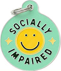Bad Tags Personalized Dog and Cat ID Tags in 25+ Designs and 2 Sizes - 5 Lines of Custom Engraved Text - Funny Cute Personalized Pet Tags (Socially Impaired, Small (1 inch))