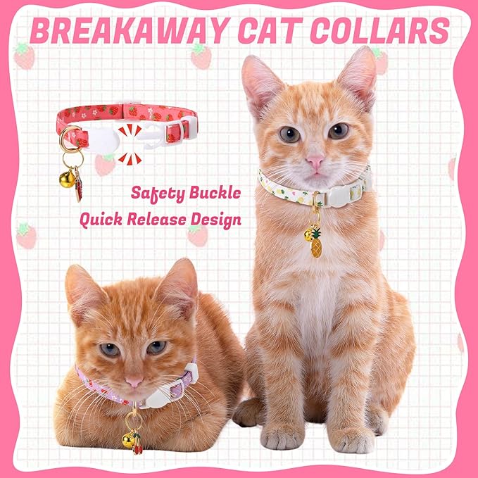 10 Pack Breakaway Cat Collars with Bells Fruit Pendants Adjustable Safety Kitten Collar Fruit Cat Collar with Bell Ideal for Girl Boy Cats