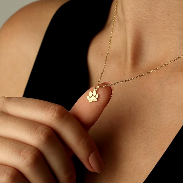 Personalized Cute Dog Cat Paw Name Necklace Forever Love Custom Heart Pendant Pet Name Necklace Gift for Pet Lovers
