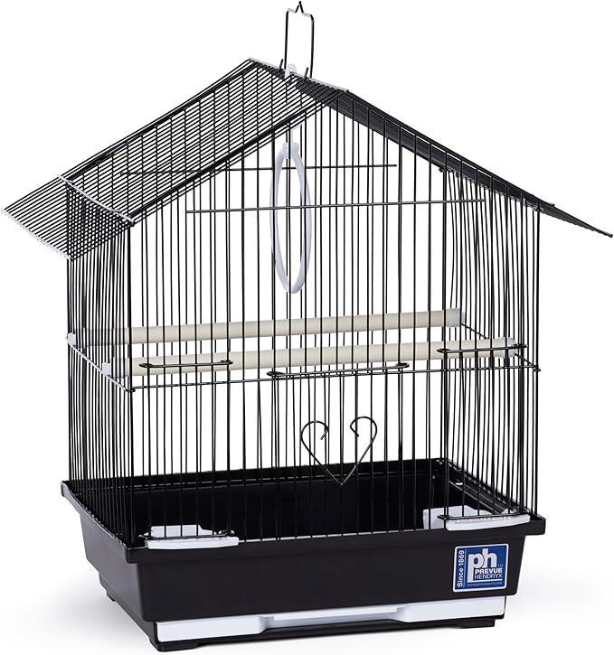 Prevue Pet Parakeet Manor Bird Cage with Handle - Versatile Carrier for Home or Travel, Small Bird Accessories, Easy Storage, Ideal for Canaries, Budgies, Finches, Parakeets, and More - Black