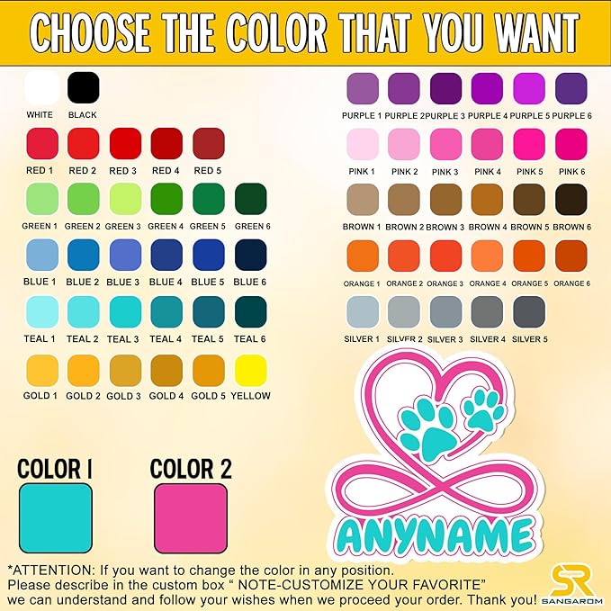 Custom Pet Name Sticker Personalized Text Infinity Heart Pawprint Animal Lovers Decal Waterproof Die Cut Vinyl & Transparent DTF Decal for Laptop Helmet Car Cup Phone Tablet for Male Female
