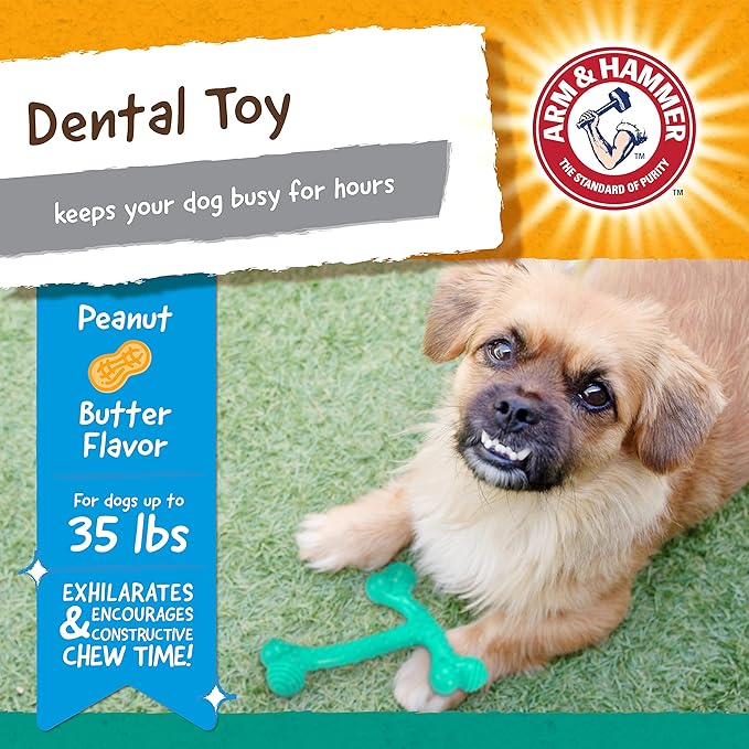 Arm & Hammer Nubbies T-Bone Dental Dog Chew Toy with Peanut Butter Flavor, Textured Chew Toy Designed to Help Clean Teeth and Support Oral Care for Dogs Up to 35 lbs - 24 Pack