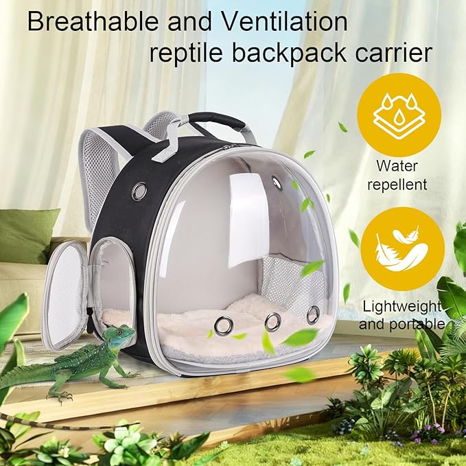 Portable Travel pet Backpack Carrier with Self Warming Pet Bed Set, Guinea Pig Carrier for 2,Reptile Travel Carrier for Lizards Sugar Glider Hedgehog Rat Parrot Birds Breathable Hangbag